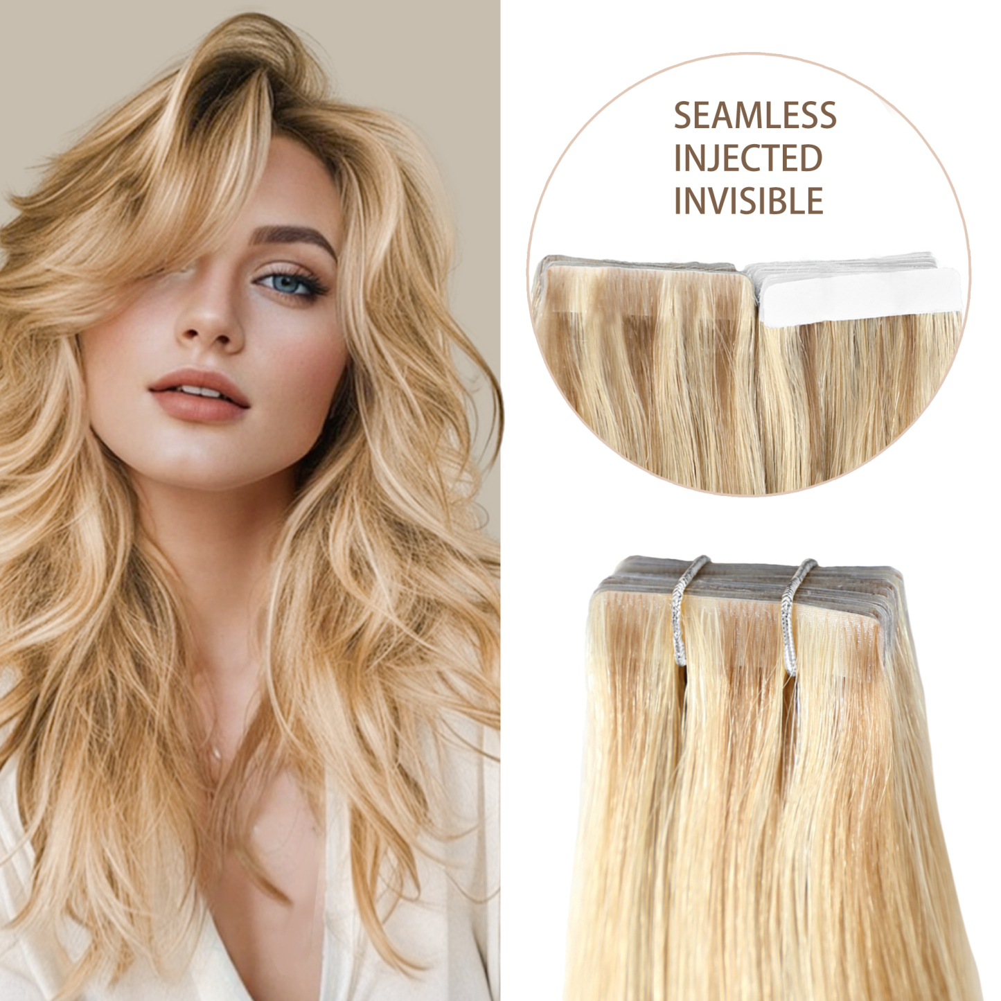 Meiverah Seamless Injected Hand-Tied Tape In Hair Extensions 20 Pcs/50 g Virgin Human Hair (P18/613)