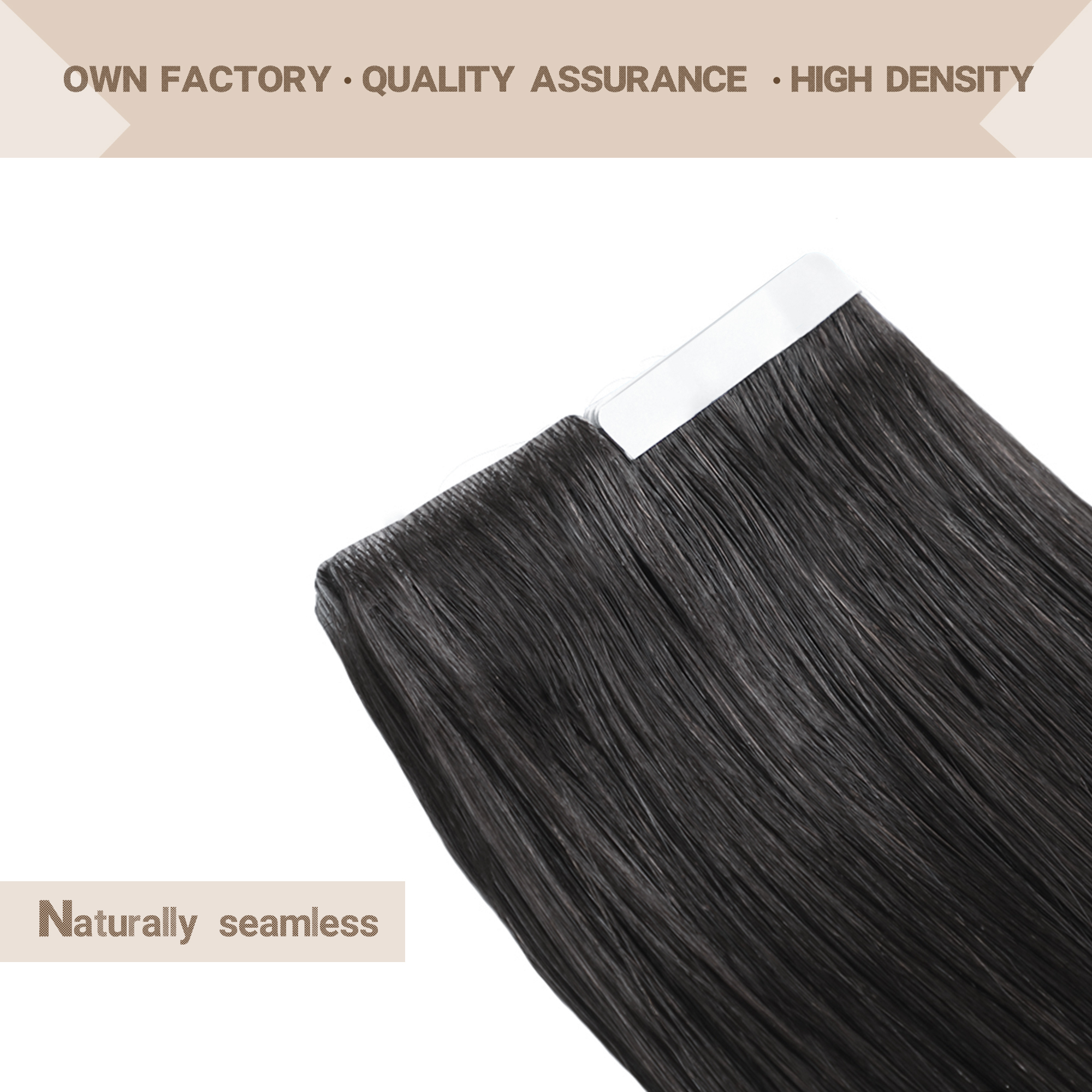 Meiverah Seamless Injected Hand-Tied Tape In Hair Extensions 20 Pcs/50 g Virgin Human Hair (#1B)