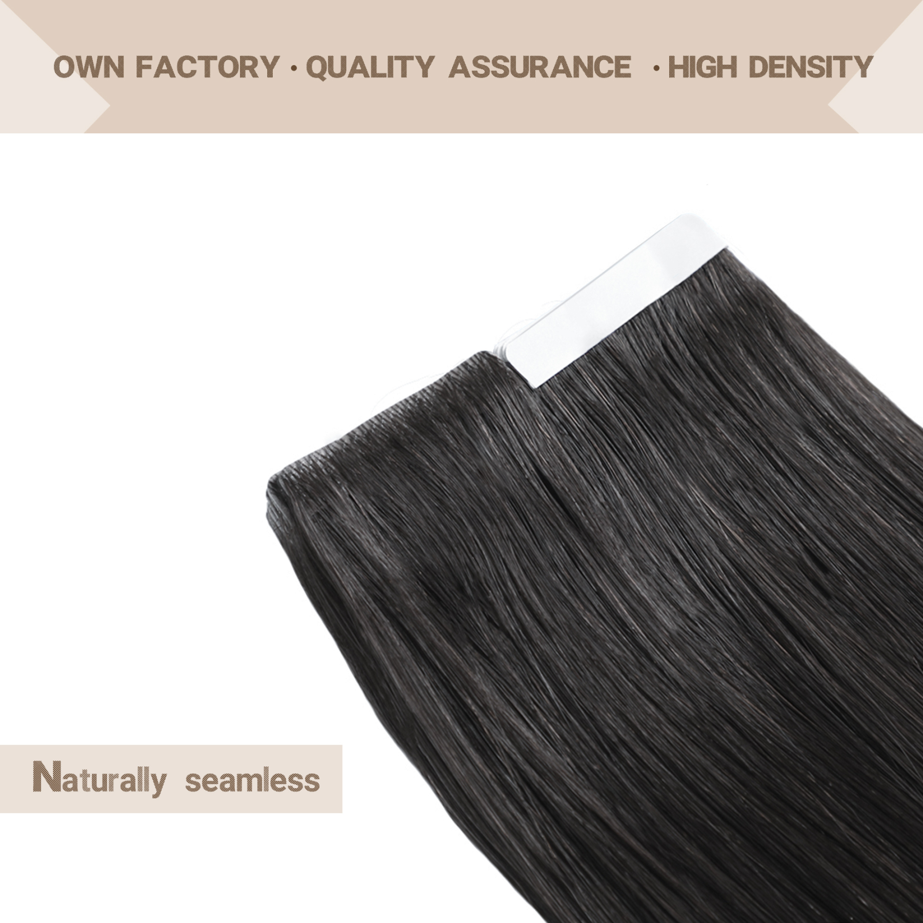 Meiverah Seamless Injected Hand-Tied Tape In Hair Extensions 20 Pcs/50 g Virgin Human Hair (#1B)