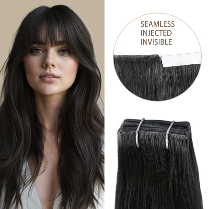 Meiverah Seamless Injected Hand-Tied Tape In Hair Extensions 20 Pcs/50 g Virgin Human Hair (#1B)