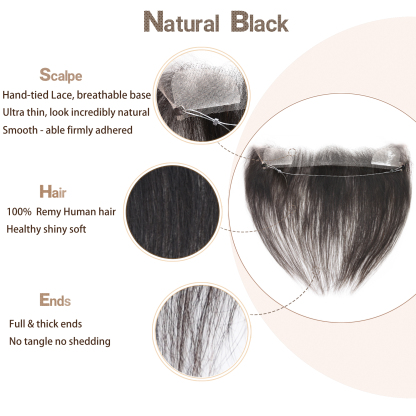 Meiverah Fishing Line Hand-Tied Mono Base Men's Hair System - Breathable, Realistic Hairline & Natural-Looking Hair Replacement（1B）