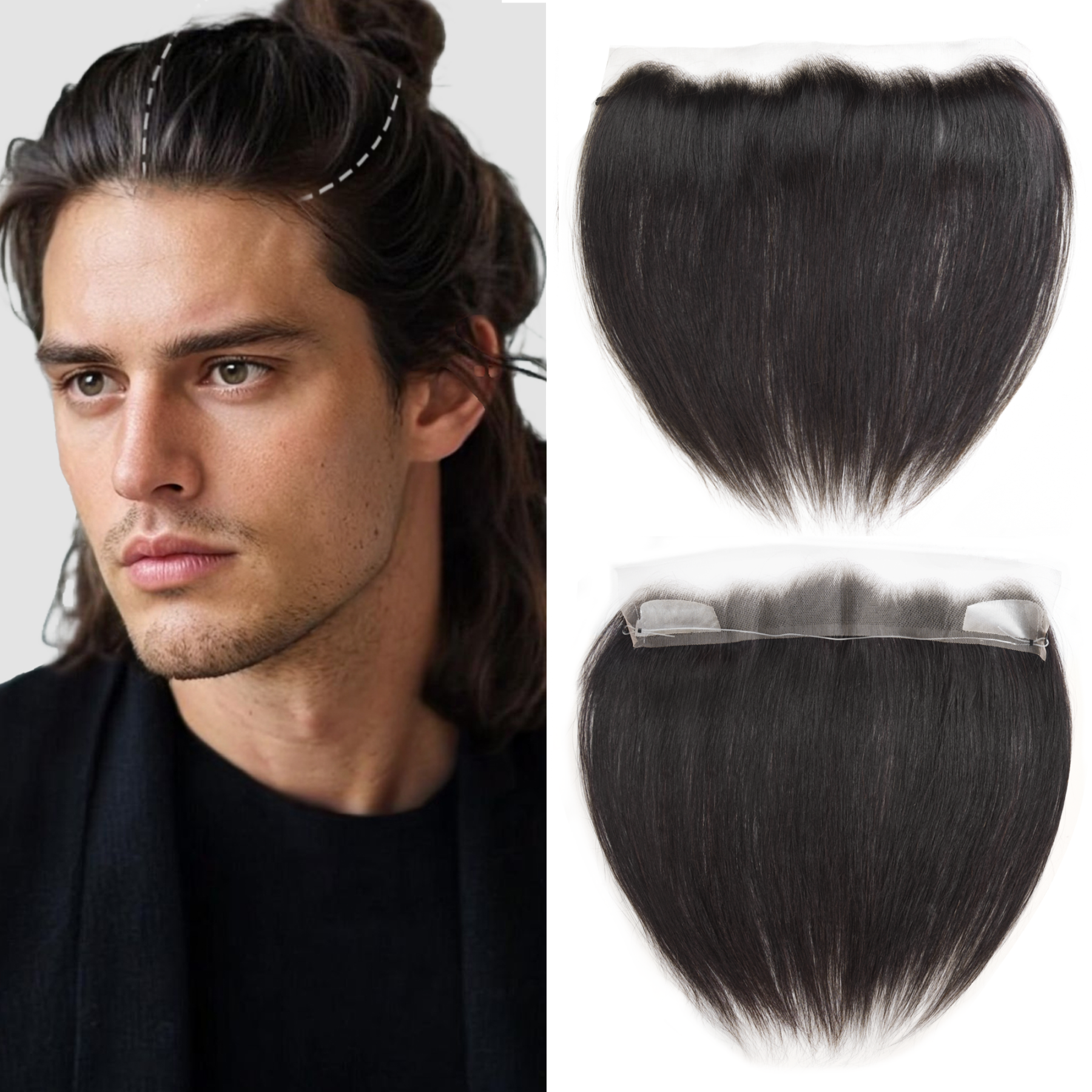 Meiverah Fishing Line Hand-Tied Mono Base Men's Hair System - Breathable, Realistic Hairline & Natural-Looking Hair Replacement（1B）