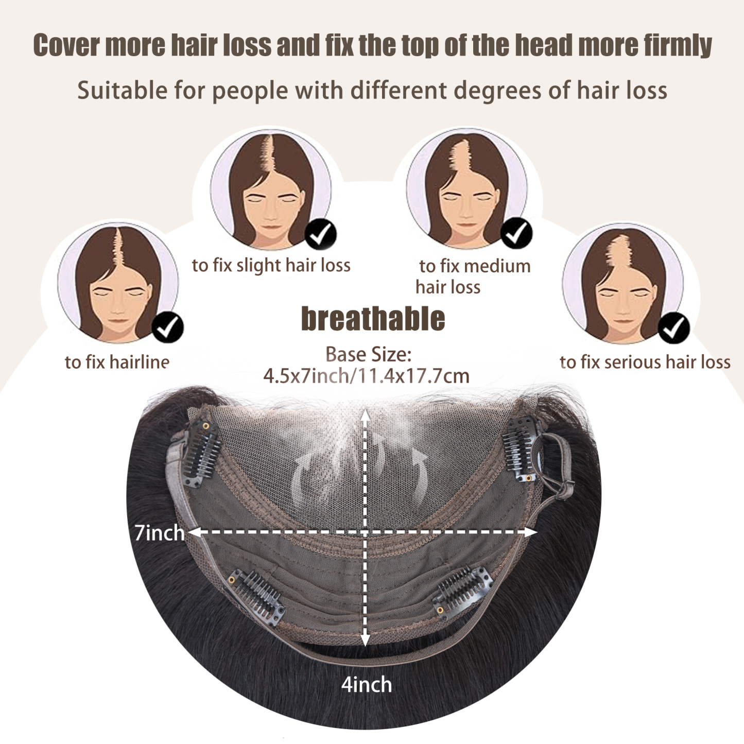 Meiverah Natural-Looking Handmade Hand-tied Mono Swiss Lace NO Bangs Clip-In Women Toupee -（1B#）