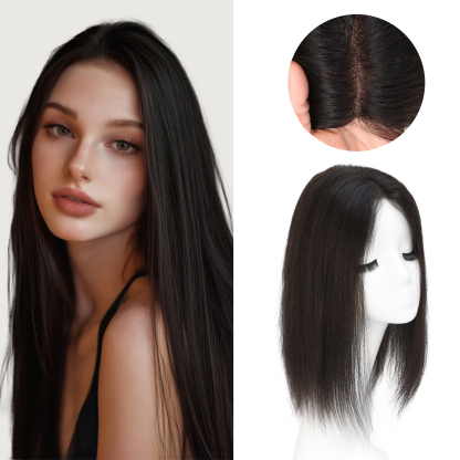 Meiverah Natural-Looking Handmade Full Hand-tied PU Mono Lace NO Bangs Clip-In Women Toupee -（1B#）