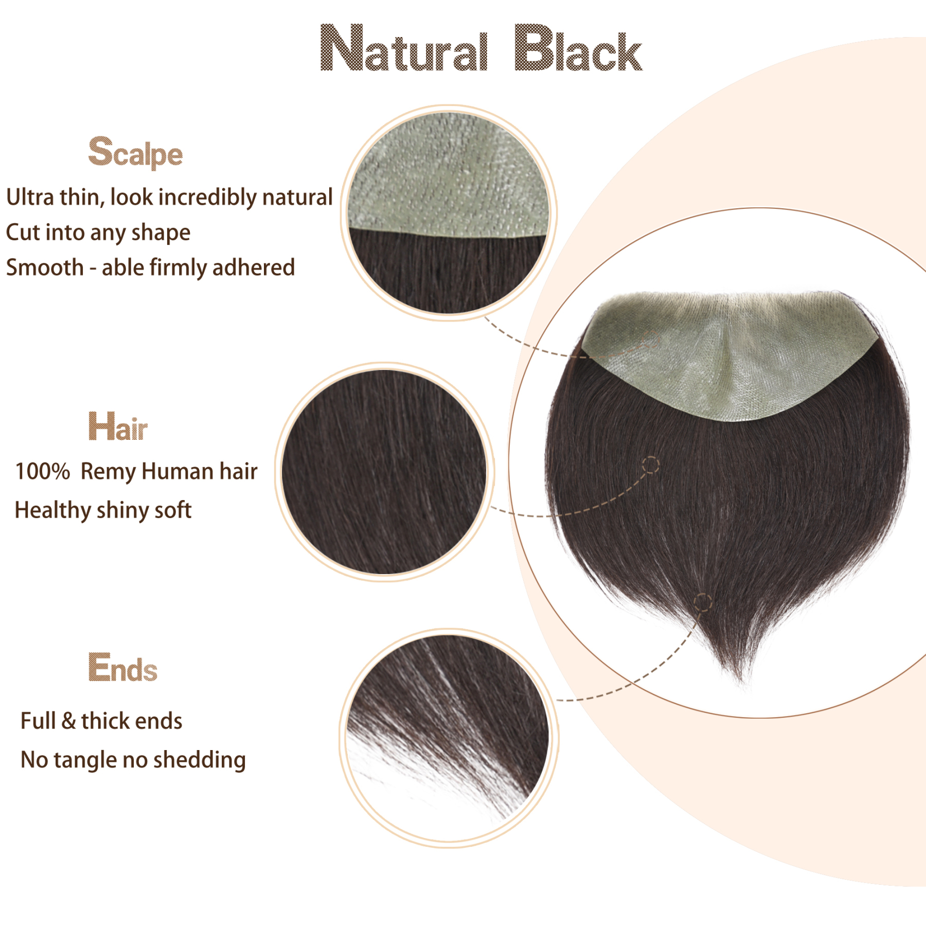 Meiverah Hair Frontal Hairpiece for Men Hair Extension Hairline Loss Straight Tape in Human Hair Toppers Replacement Toupee （Natural Black）