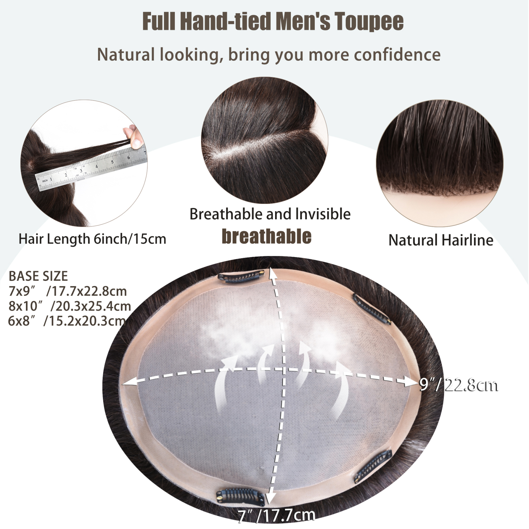 Meiverah Australia Style Natural-Looking Handmade Full Hand-tied Mono Lace Men's Toupee -  (1B Color)