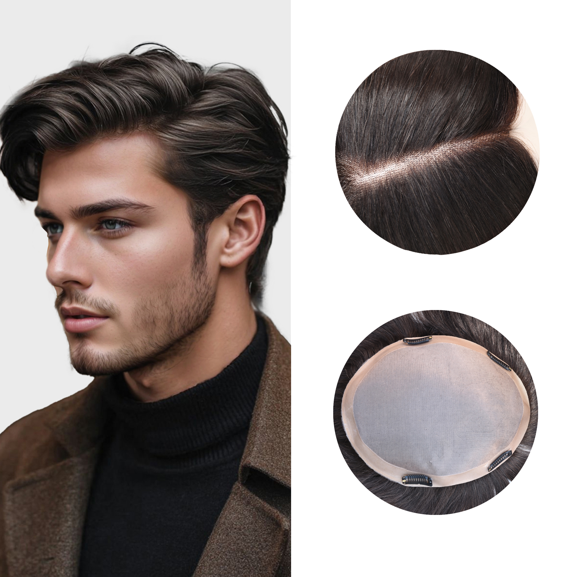 Meiverah Australia Style Natural-Looking Handmade Full Hand-tied Mono Lace Men's Toupee -  (1B Color)