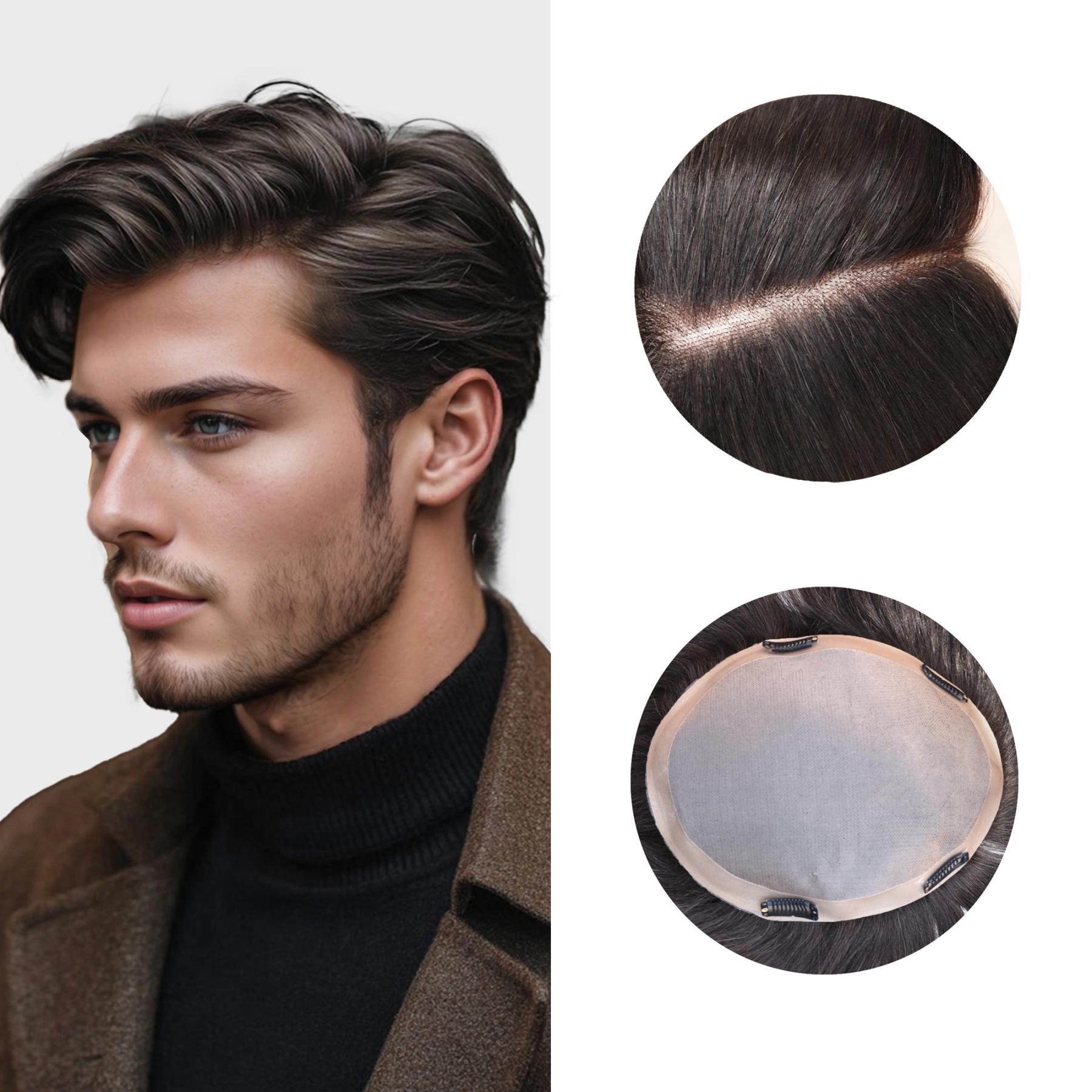 Meiverah Australia Style Natural-Looking Handmade Full Hand-tied Mono Lace Men's Toupee -  (1B Color)