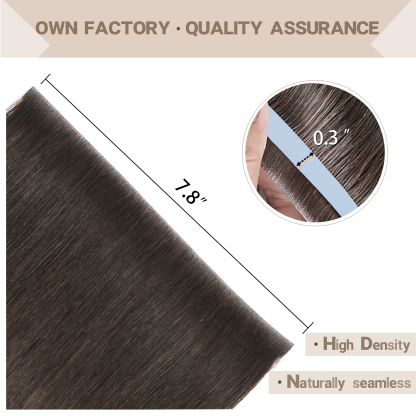 Meiverah 7.87 x 0.32 Inch Long Seamless Hand-Tied Invisible Tape-In Hair Extensions (4 Pcs) - Virgin Human Hair (#2)