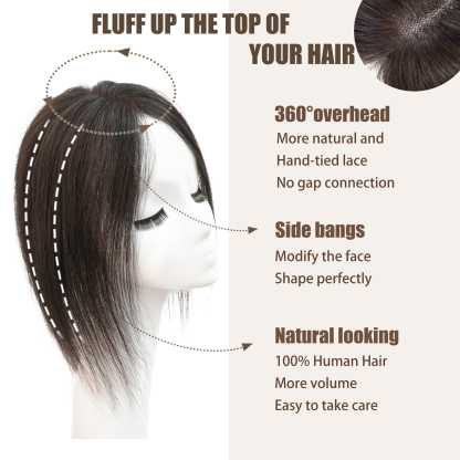 Meiverah Hair Real Human Hair Topper NO Bangs - Swiss Mono Base Hand-tied Clip-In Thick Hairpiece for Women (Dark Brown 2# )