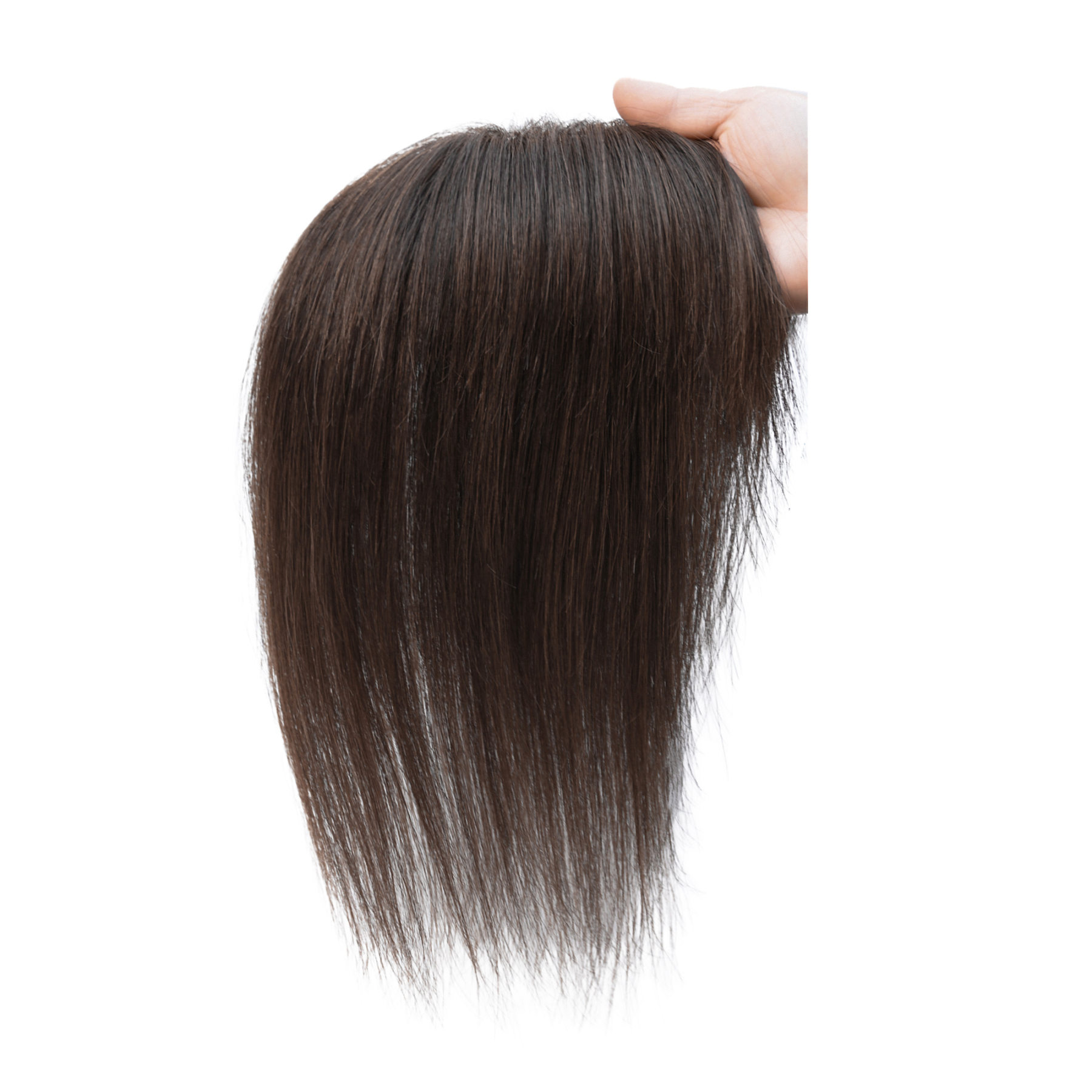 Meiverah Hair Real Human Hair Topper with Bangs - Clip-In Thick Silk Base Hairpiece for Women (Dark Brown 2#)