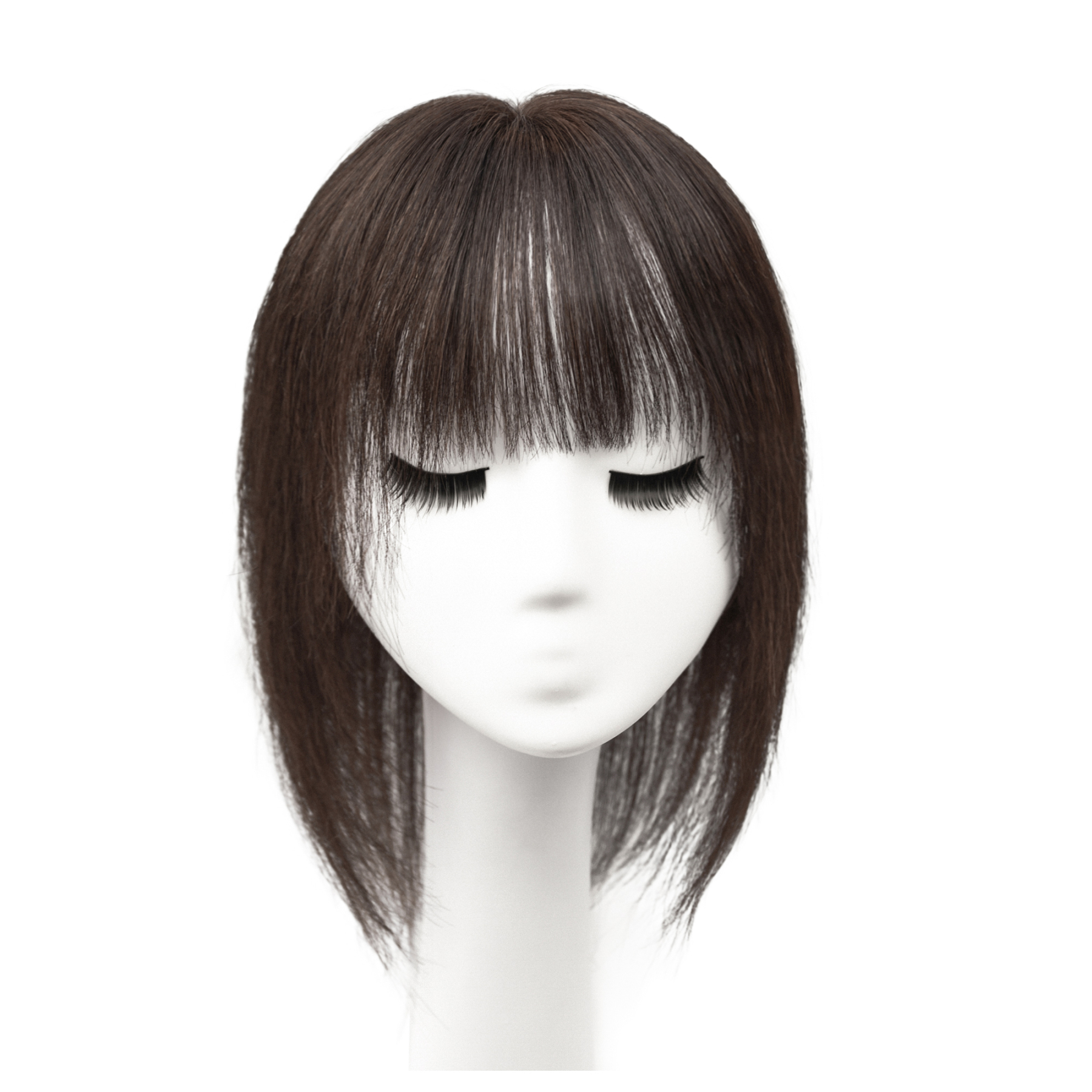 Meiverah Hair Real Human Hair Topper with Bangs - Clip-In Thick Silk Base Hairpiece for Women (Dark Brown 2#)