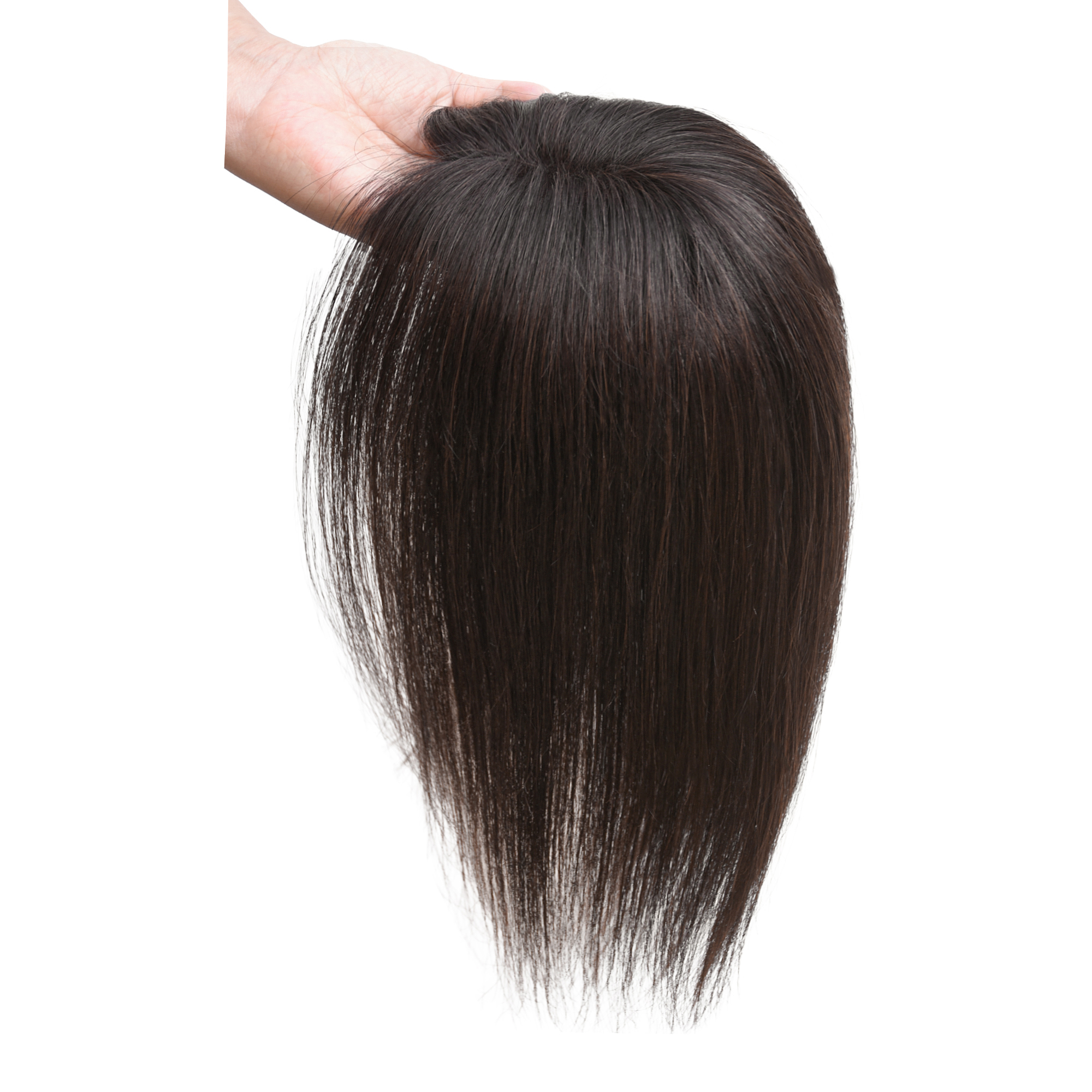 Meiverah Hair Real Human Hair Topper NO Bangs - Swiss Mono Base Hand-tied Clip-In Thick Hairpiece for Women (Dark Brown 2# )