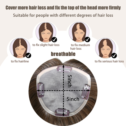 Meiverah Real Human Hair Full Hand-tied Swiss Mono Base Topper NO Bangs  Clip-In Thick Hairpiece for Women (#2 Medium Brown )