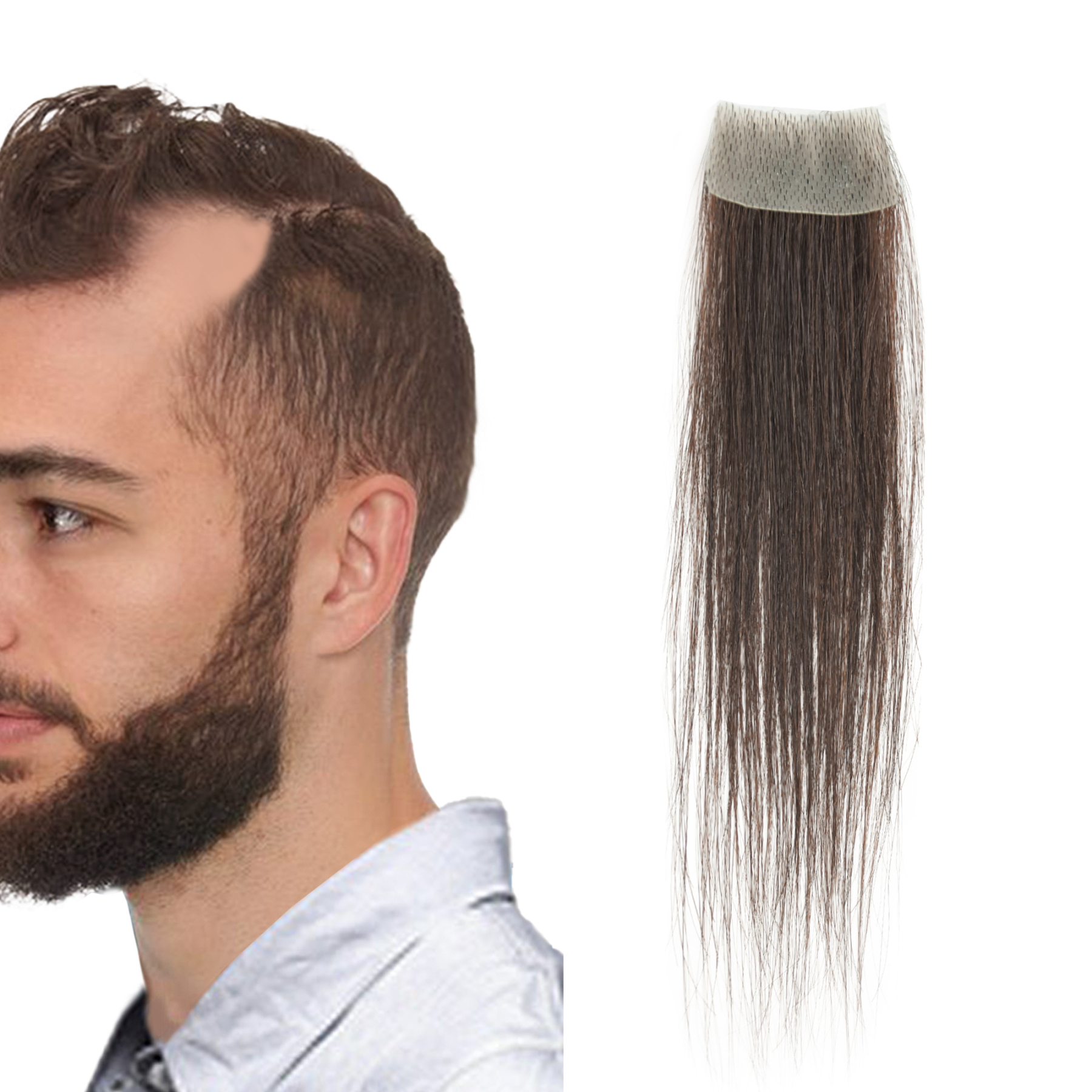 Meiverah Hair scar human hair replacement Accidental burns without hair for men Hairline Loss Straight Tape in Replacement Toupee (Dark Brown)