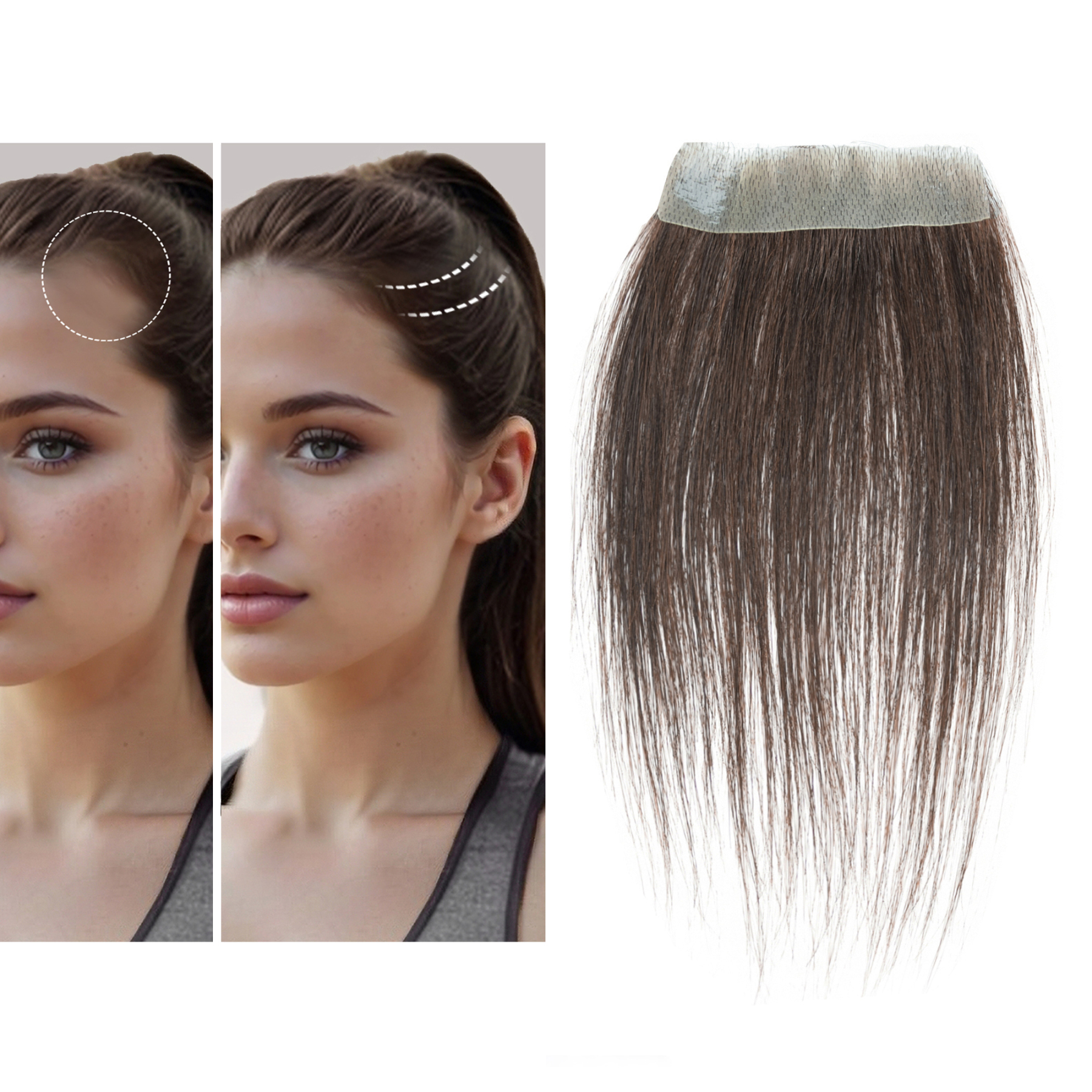 Meiverah Hair scar human hair replacement Accidental burns without hair for men women Hairline Loss Straight Tape in Replacement Toupee (Dark Brown)