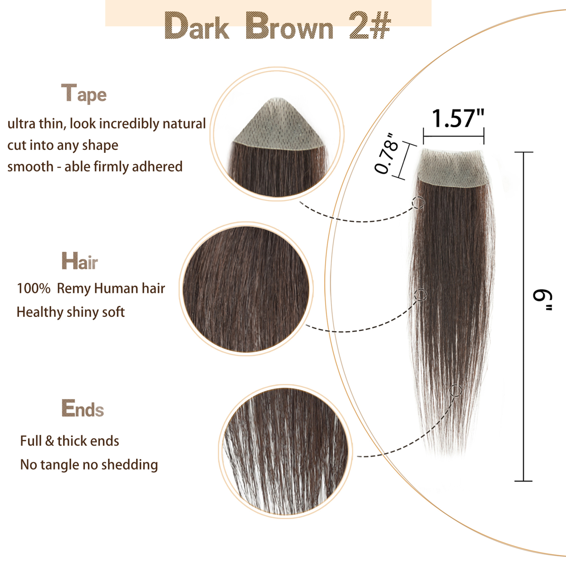 Meiverah Hair scar human hair replacement Accidental burns without hair for men Hairline Loss Straight Tape in Replacement Toupee (Dark Brown)