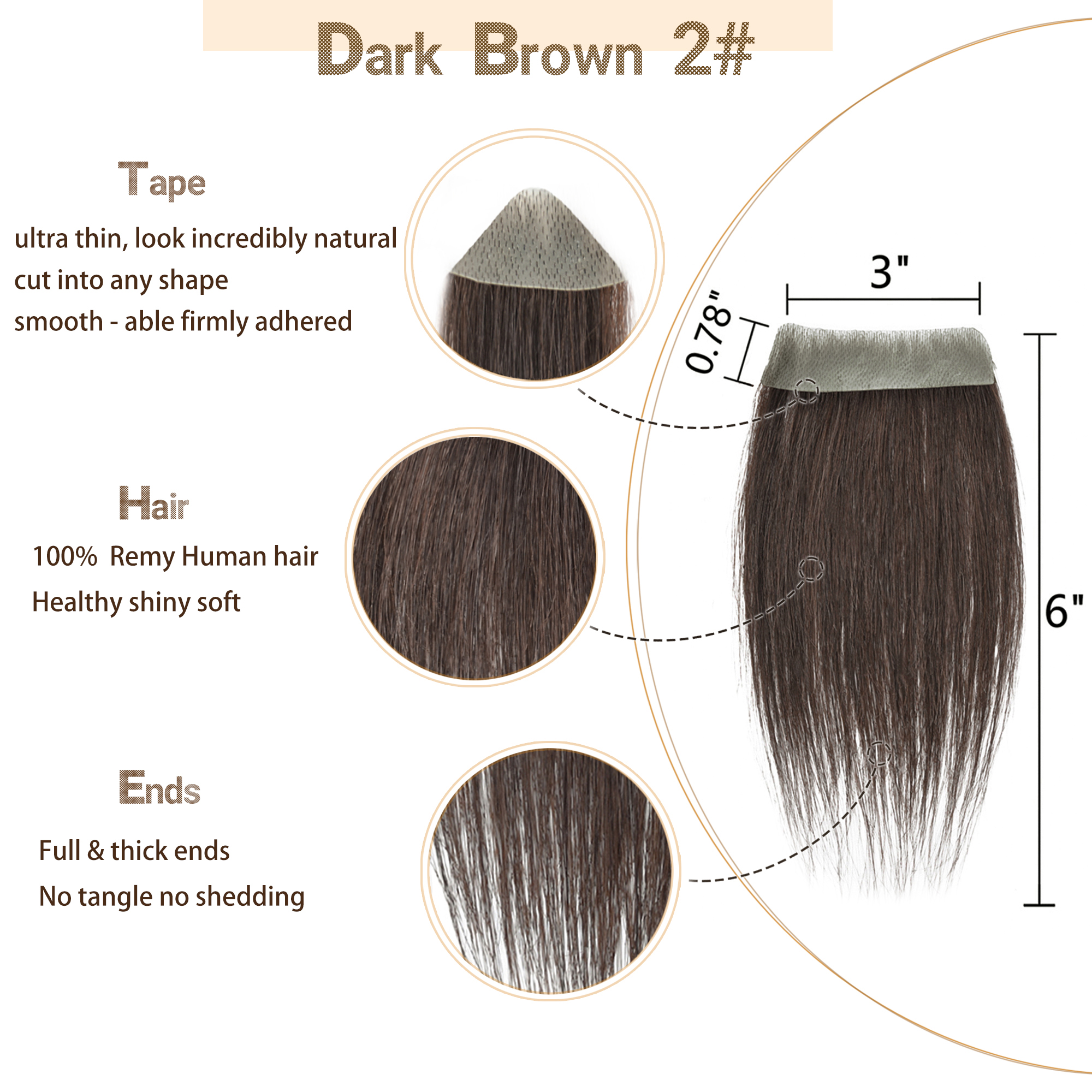 Meiverah Hair scar human hair replacement Accidental burns without hair for men Hairline Loss Straight Tape in Replacement Toupee (Dark Brown)