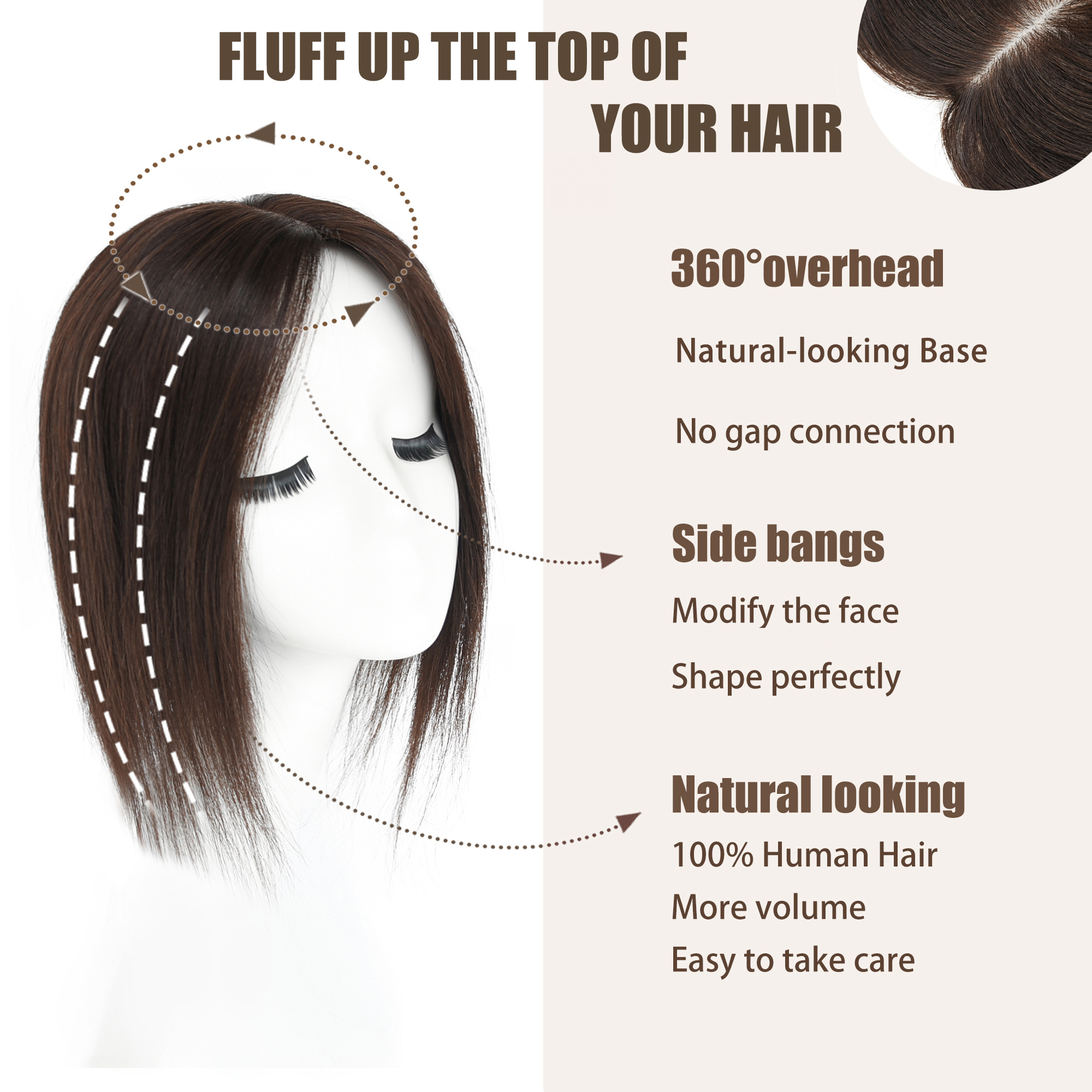 Meiverah Breathable PU Ultra-Thin Clip-In Women's Toupee - Natural Look Top Hair Piece with No Bangs -（3#）