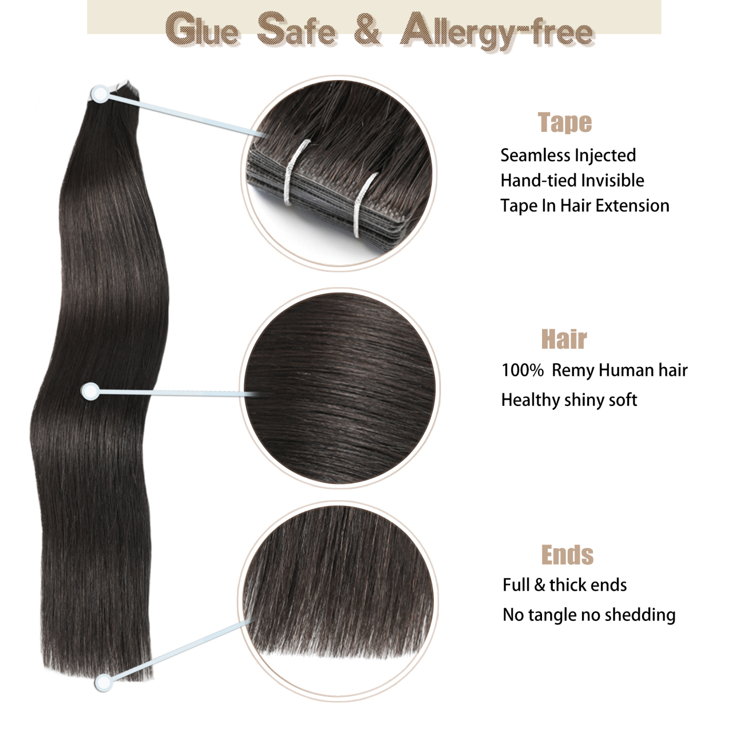 Meiverah Seamless Injected Hand-Tied Tape In Hair Extensions 20 Pcs/50 g Virgin Human Hair (#2)