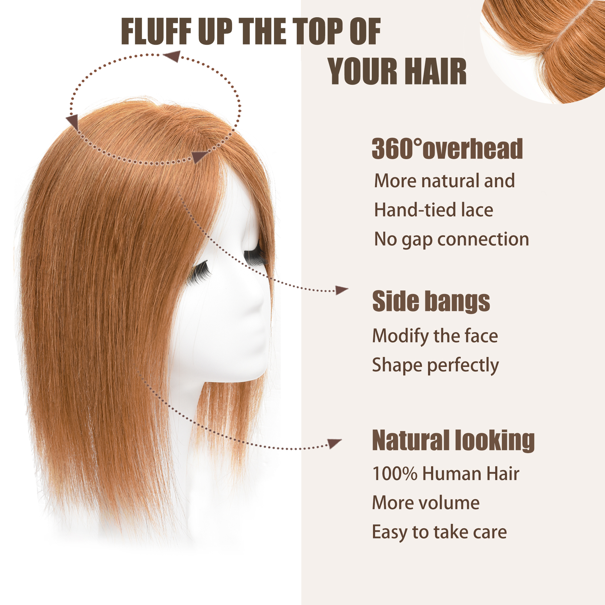 Meiverah Breathable PU Ultra-Thin Clip-In Women's Toupee - Natural Look Top Hair Piece with No Bangs -（30#）