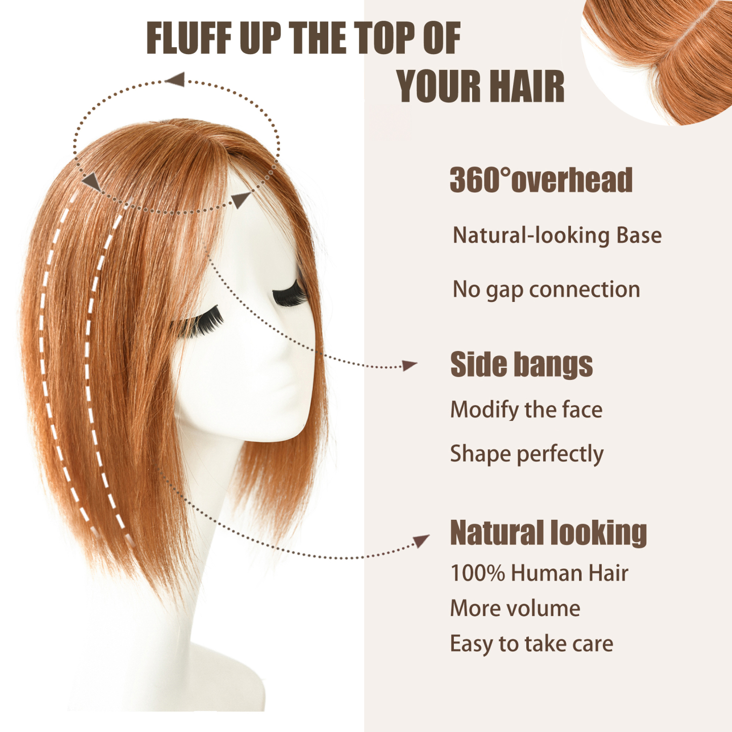 Meiverah Breathable PU Ultra-Thin Clip-In Women's Toupee - Natural Look Top Hair Piece with No Bangs -（30#）