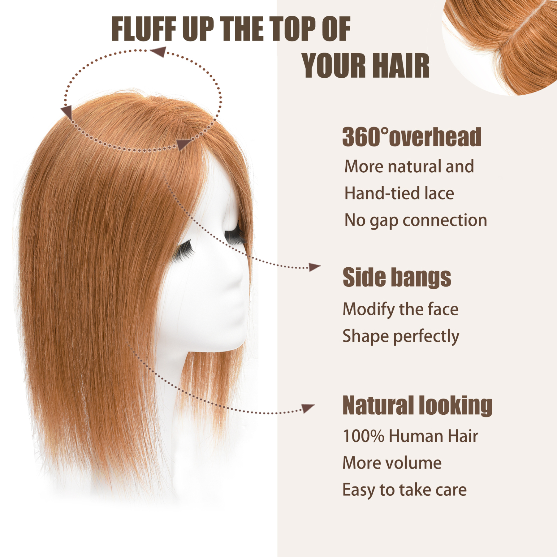 Meiverah Breathable PU Ultra-Thin Clip-In Women's Toupee - Natural Look Top Hair Piece with No Bangs -（30#）