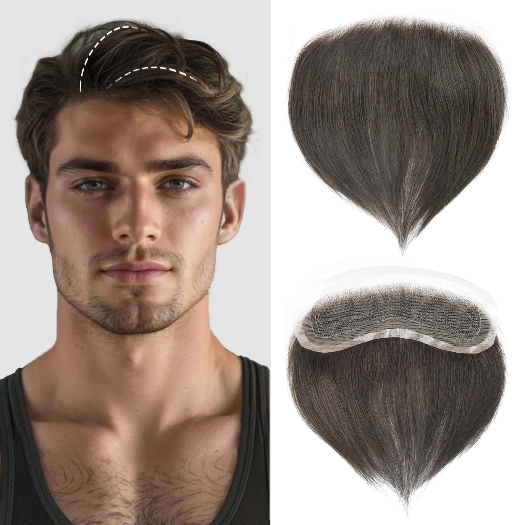 Meiverah Hair Frontal Hairpiece for Men Hand-tied Mono Base Hairline Human Hair Toppers Replacement Toupee（2#)
