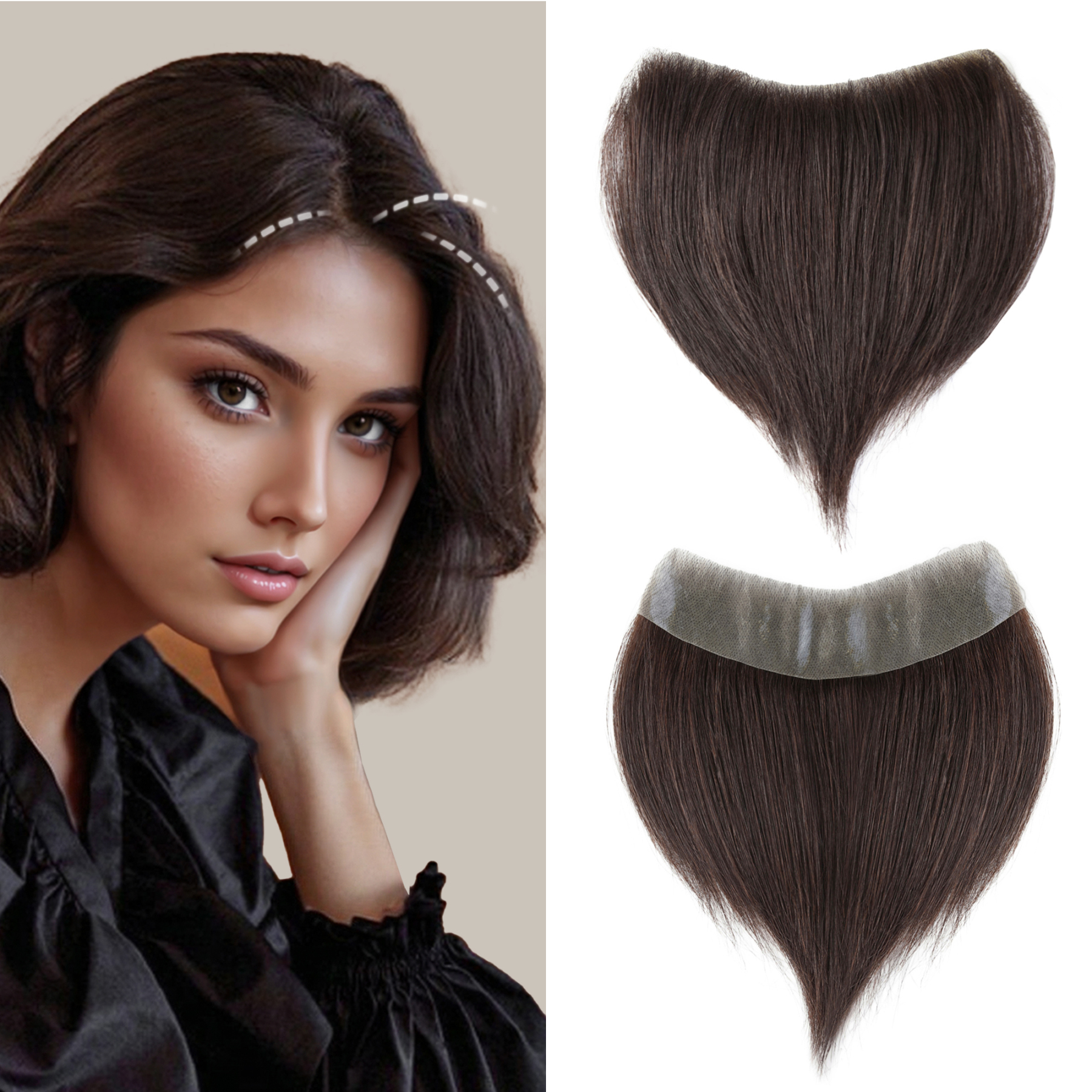 Meiverah Hair Frontal Hairpiece for Women Natural Black Hair Extension Hairline Loss Straight Tape in Human Hair Toppers Replacement Toupee (Dark Brown)