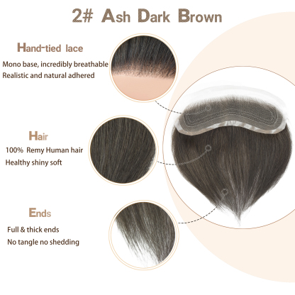 Meiverah Hand-Tied Mono Base Men's Hair System - Breathable, Realistic Hairline & Natural-Looking Hair Replacement（2#)