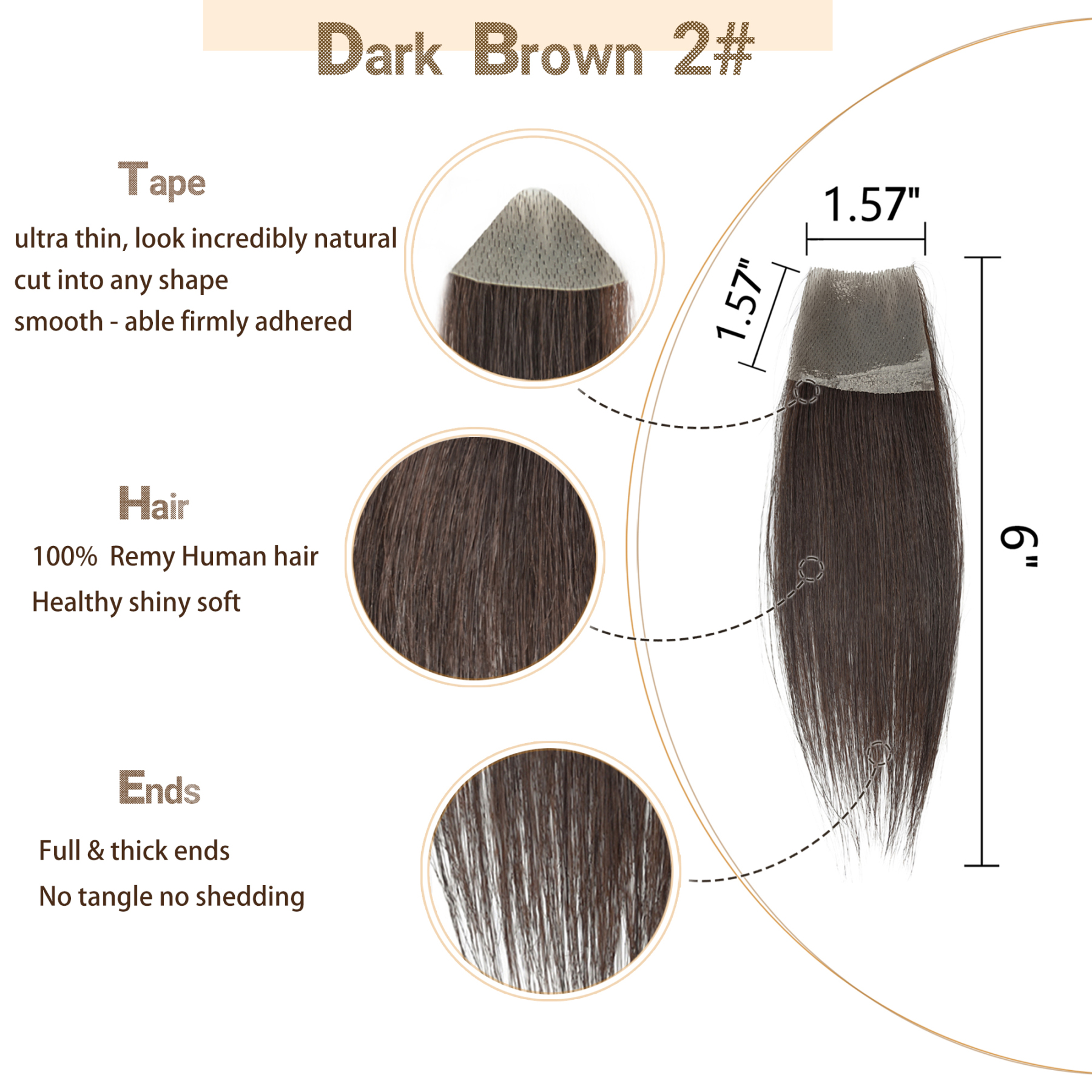 Meiverah Hair scar human hair replacement Accidental burns without hair for men Hairline Loss Straight Tape in Replacement Toupee (Dark Brown)