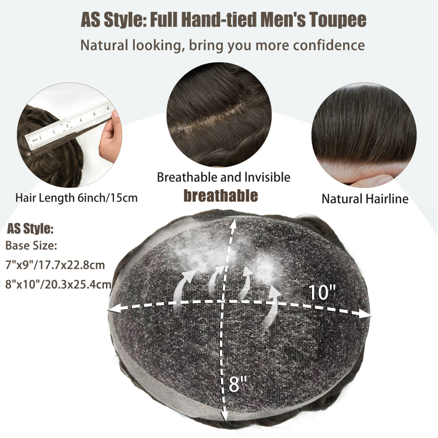 Meiverah Natural-Looking Handmade Men's Top Wig - AS Style (2# Color)