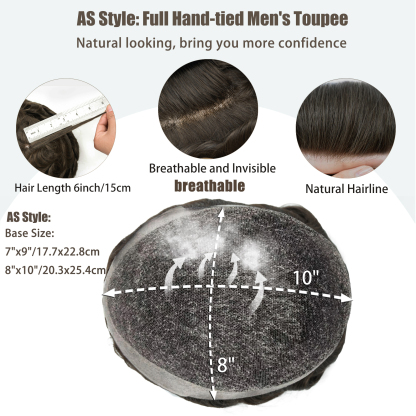 Meiverah Natural-Looking Handmade Men's Top Wig - AS Style (2# Color)