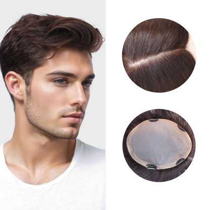 Meiverah Natural-Looking Handmade Full Hand-tied Mono Lace Men's Toupee - (2 Color)