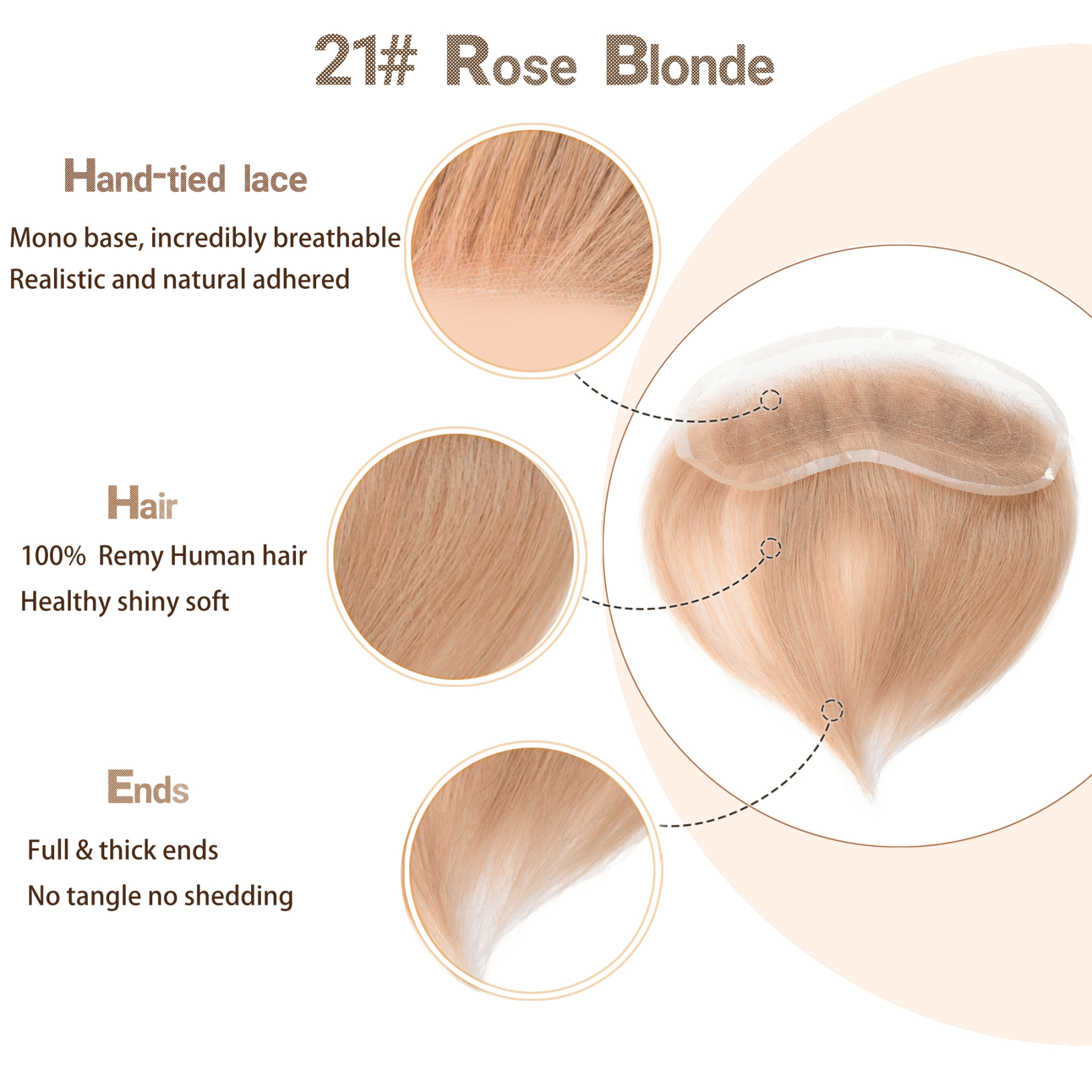 Meiverah Hair Frontal Hairpiece for Men Hand-tied Mono Base Hairline Human Hair Toppers Replacement Toupee（21#)