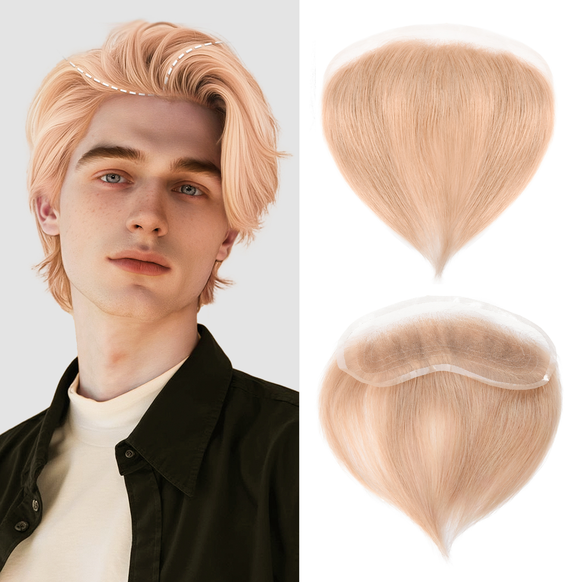 Meiverah Hair Frontal Hairpiece for Men Hand-tied Mono Base Hairline Human Hair Toppers Replacement Toupee（21#)