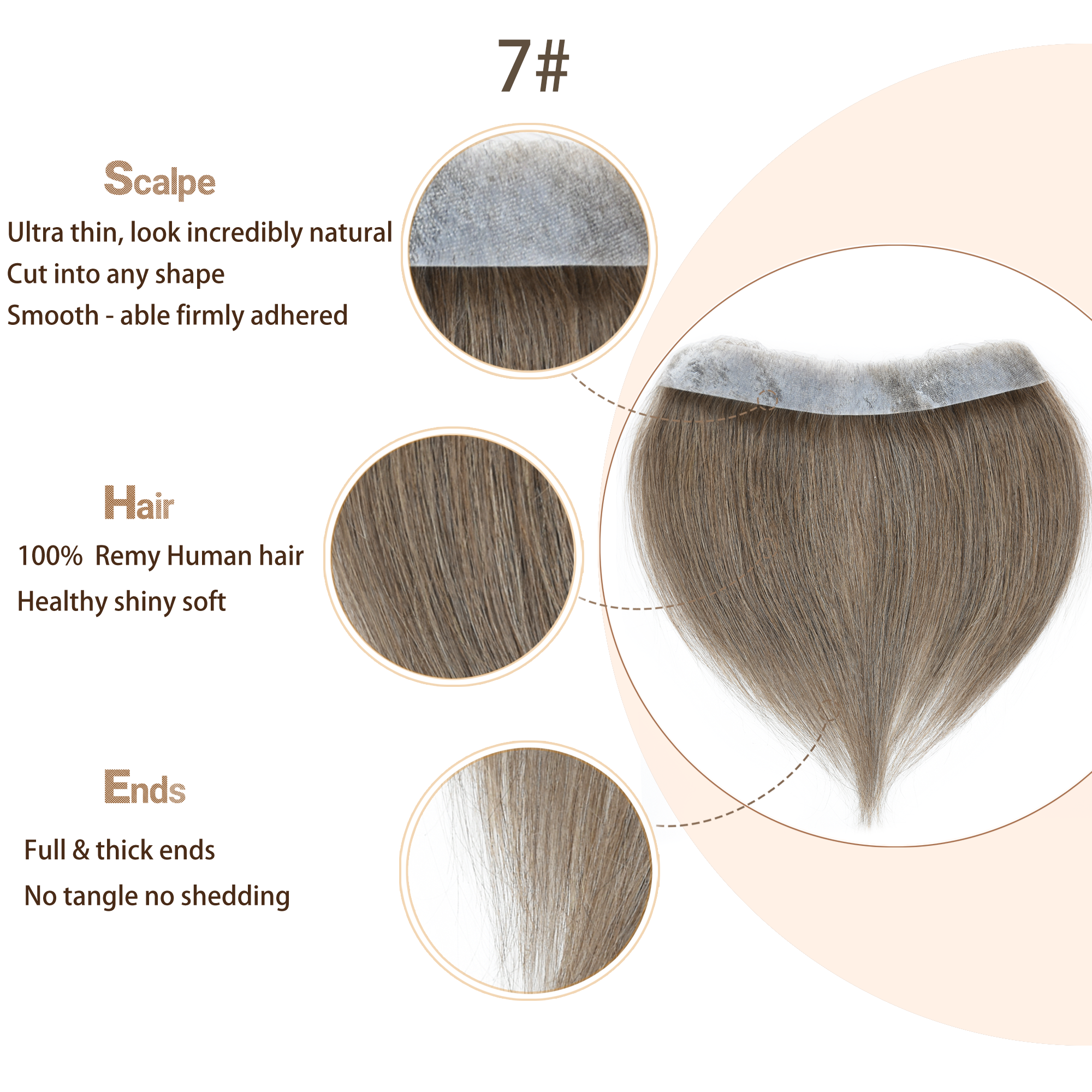 Meiverah Hair Frontal Hairpiece for Men Hair Extension Hairline Loss Straight Tape in Human Hair Toppers Replacement Toupee （#7）