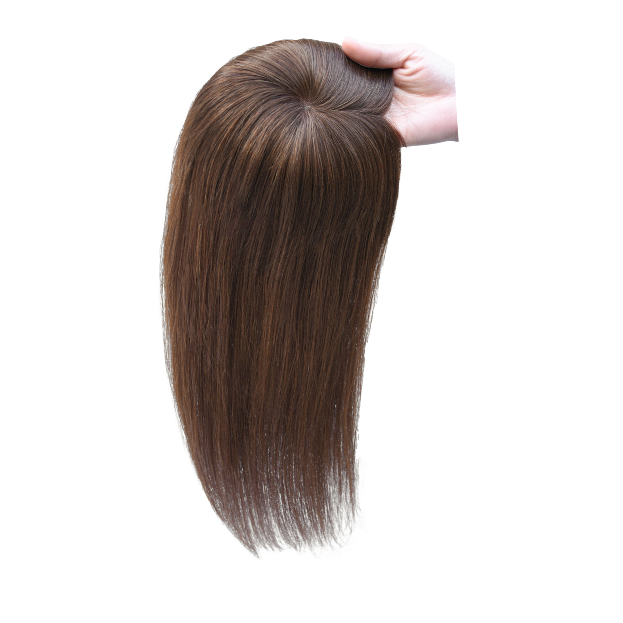 Meiverah Real Human Hair Full Hand-tied Swiss Mono Base Topper NO Bangs  Clip-In Thick Hairpiece for Women (#2 Medium Brown )