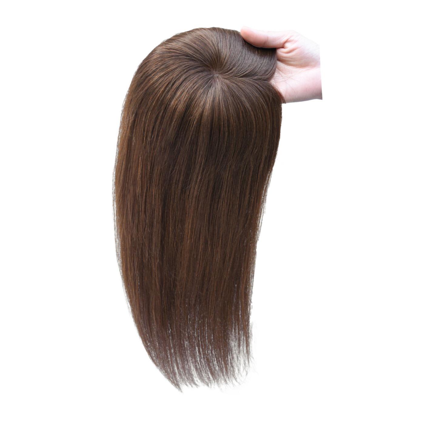 Meiverah Real Human Hair Full Hand-tied Swiss Mono Base Topper NO Bangs  Clip-In Thick Hairpiece for Women (#2 Medium Brown )