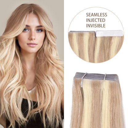 Meiverah Seamless Injected Hand-Tied Tape In Hair Extensions 20 Pcs/50 g Virgin Human Hair (#P27/613)