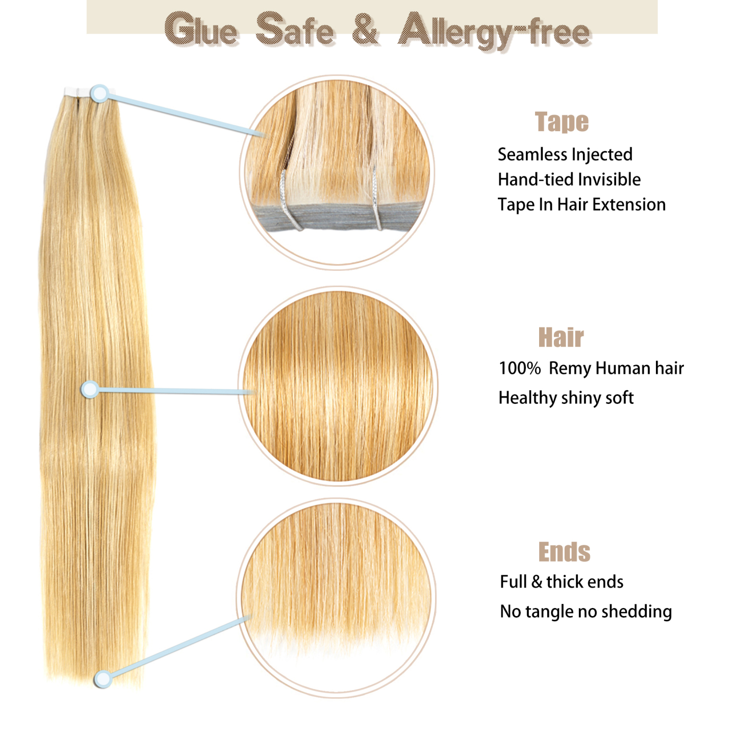 Meiverah Seamless Injected Hand-Tied Tape In Hair Extensions 20 Pcs/50 g Virgin Human Hair (P27/613)