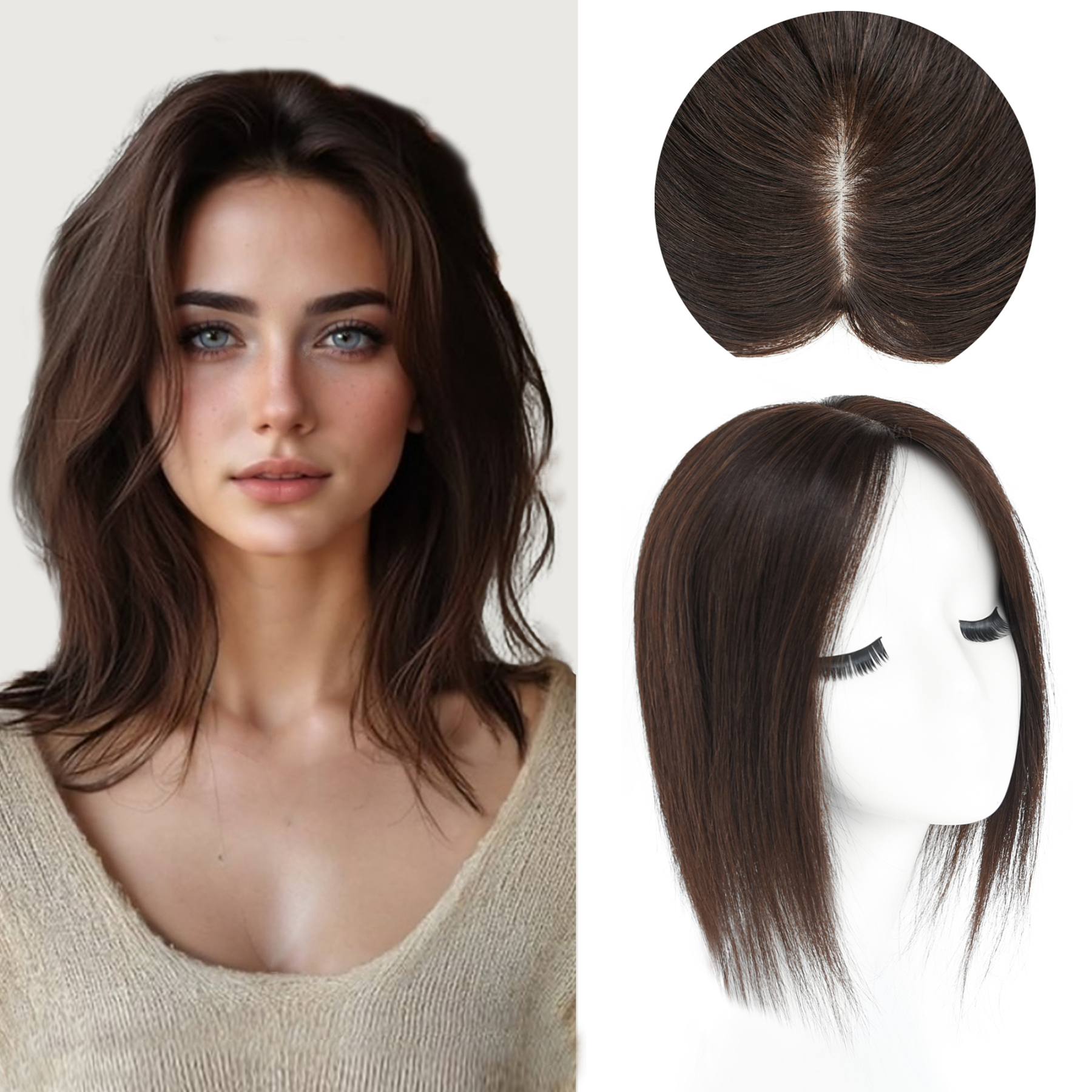 Meiverah Breathable PU Ultra-Thin Clip-In Women's Toupee - Natural Look Top Hair Piece with No Bangs -（3#）