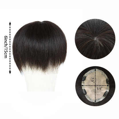 Meiverah Hair Untrimmed Hand Tied Lace/Slik Base Toupee with Biological Scalp Toupee Human Hair Extension Clip in Hairpieces Topper Top HairPiece for Men (1B，PU)