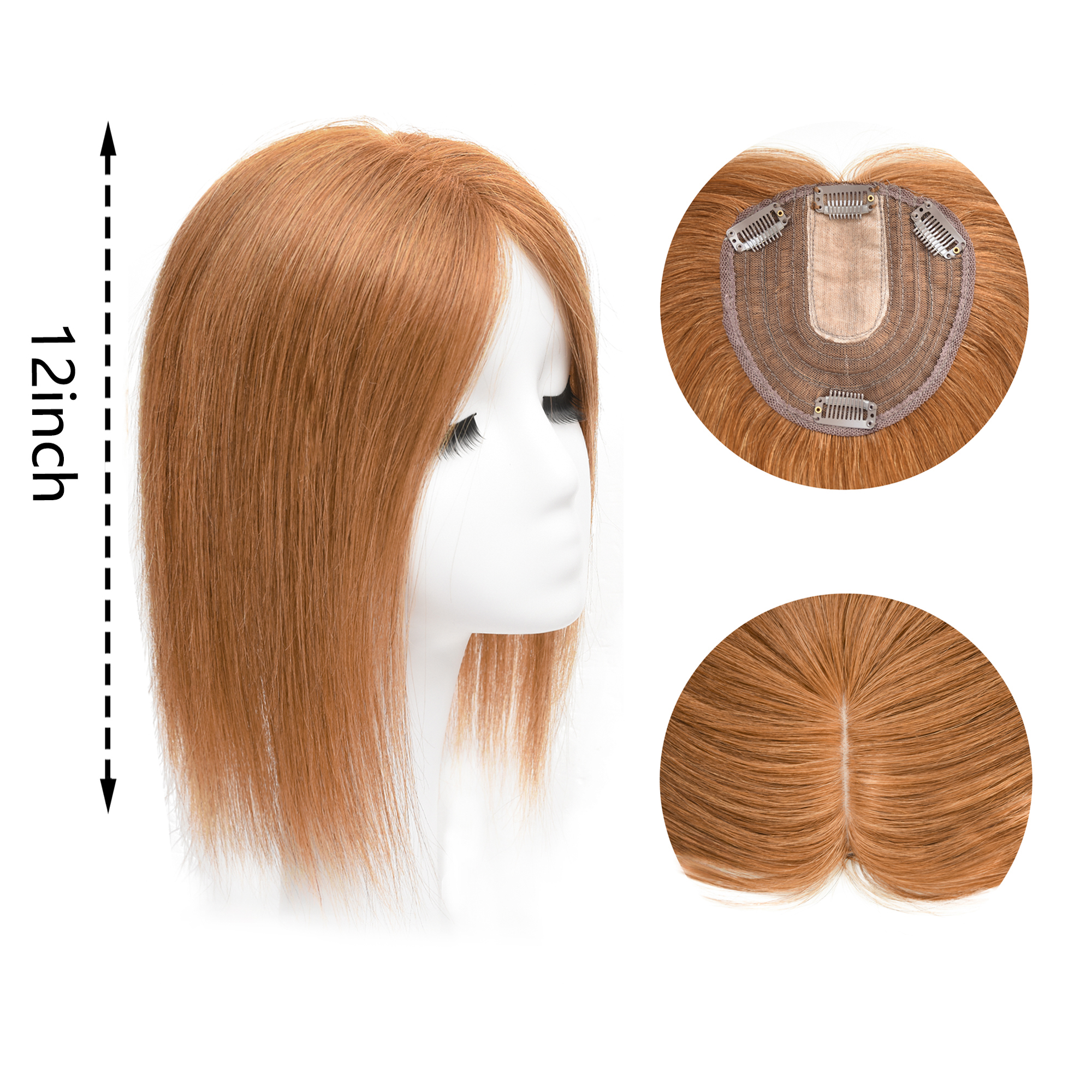 Meiverah Breathable PU Ultra-Thin Clip-In Women's Toupee - Natural Look Top Hair Piece with No Bangs -（30#）