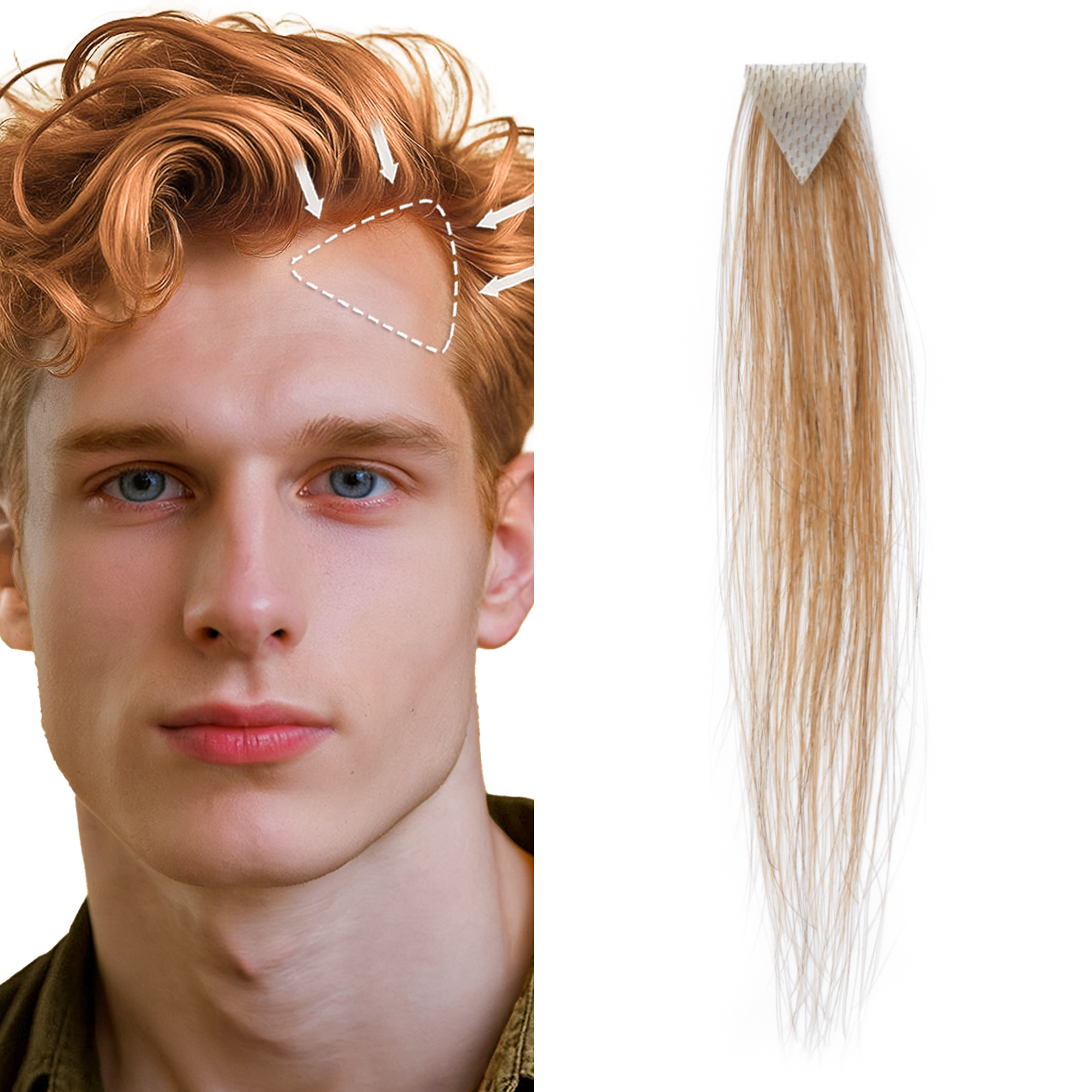 Meiverah Triangular alopecia Balding Spot Accidental Burns Scar Hair Replacement for men Hairline Loss Straight Tape in Replacement Toupee 2PC (30#)