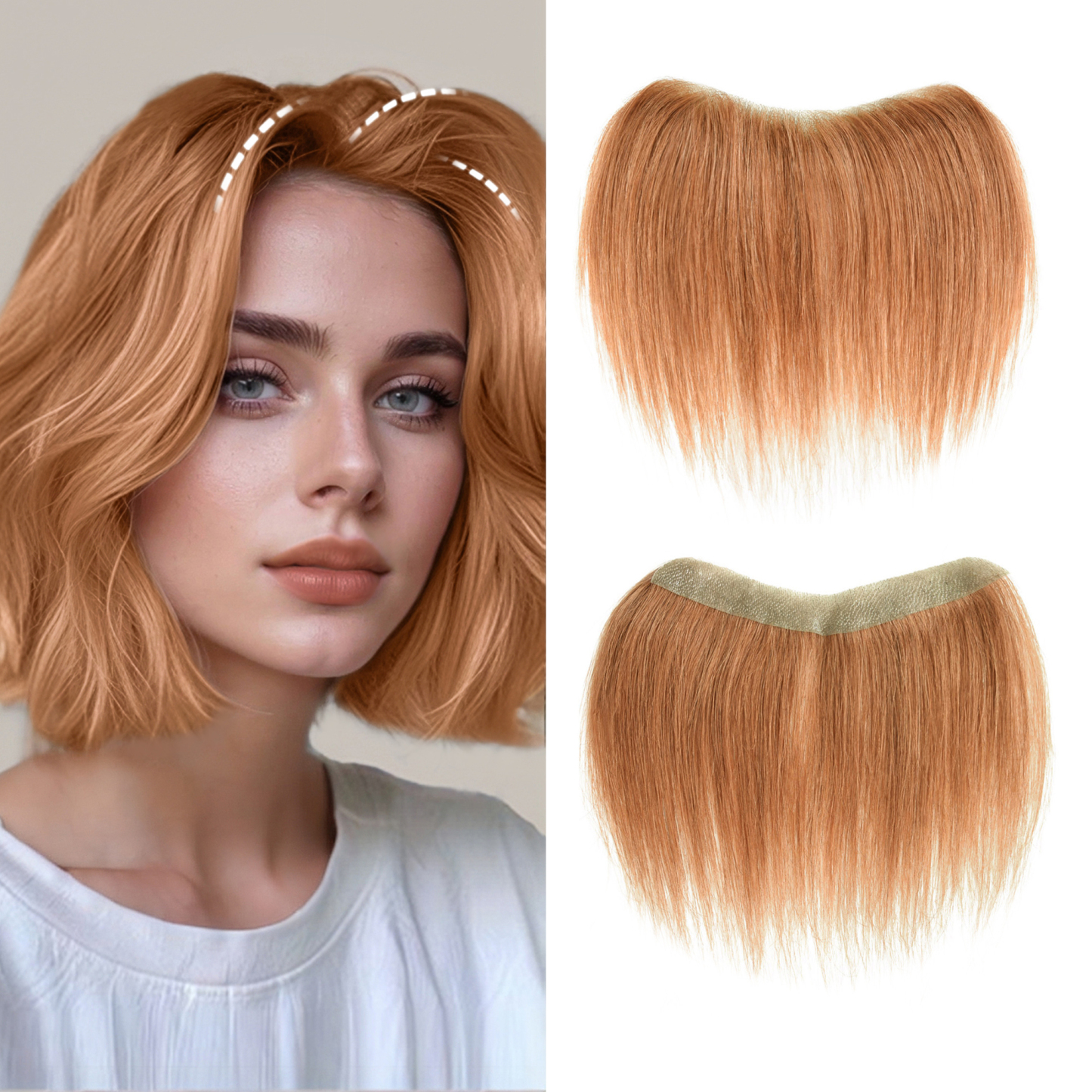 Meiverah Hair Frontal Hairpiece for Women Natural Black Hair Extension Hairline Loss Straight Tape in Human Hair Toppers Replacement Toupee (Copper Red)