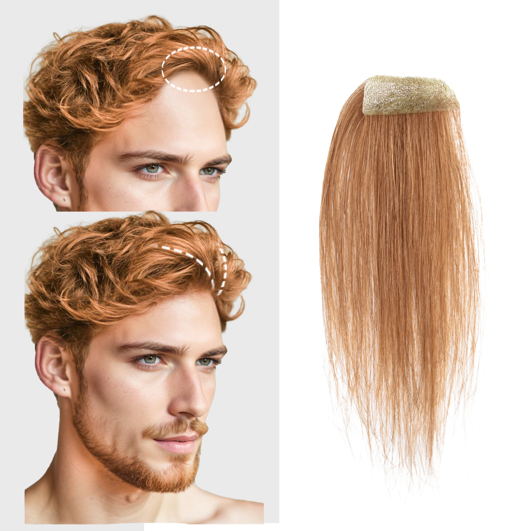 Meiverah Hair scar human hair replacement Accidental burns without hair for men Hairline Loss Straight Tape in Replacement Toupee (Copper Red)