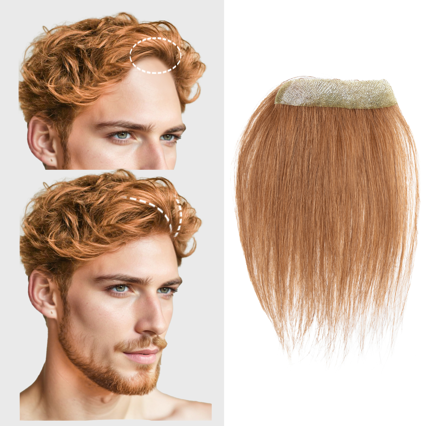 Meiverah Hair scar human hair replacement Accidental burns without hair for men Hairline Loss Straight Tape in Replacement Toupee (Copper Red)