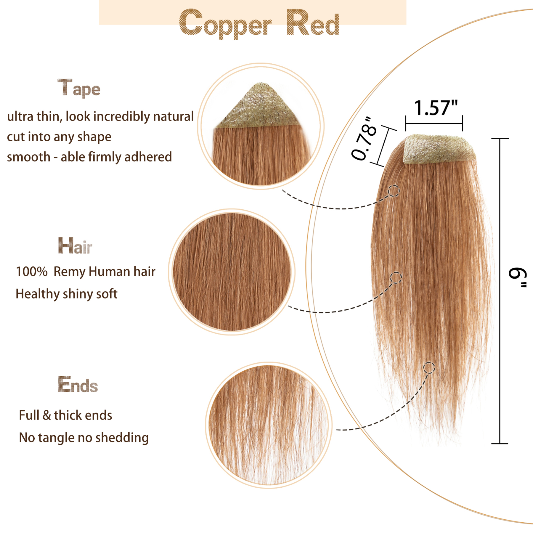 Meiverah Hair scar human hair replacement Accidental burns without hair for men women Hairline Loss Straight Tape in Replacement Toupee (Copper Red)