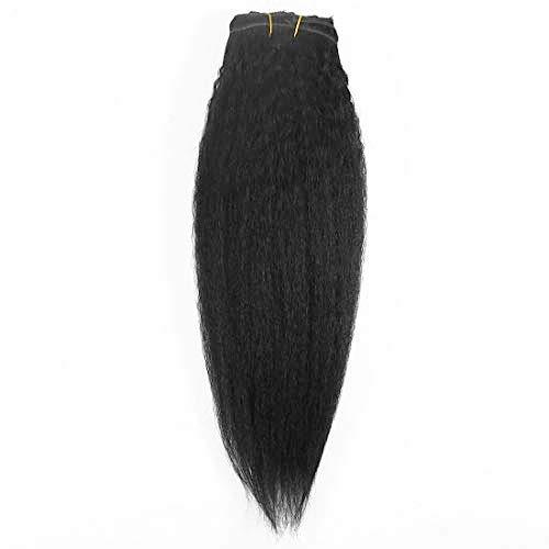 Yaki Hair Clip in Natural Hair Extensions for Black Women Virgin Remy Hair Kinky Straight （Jet Black）